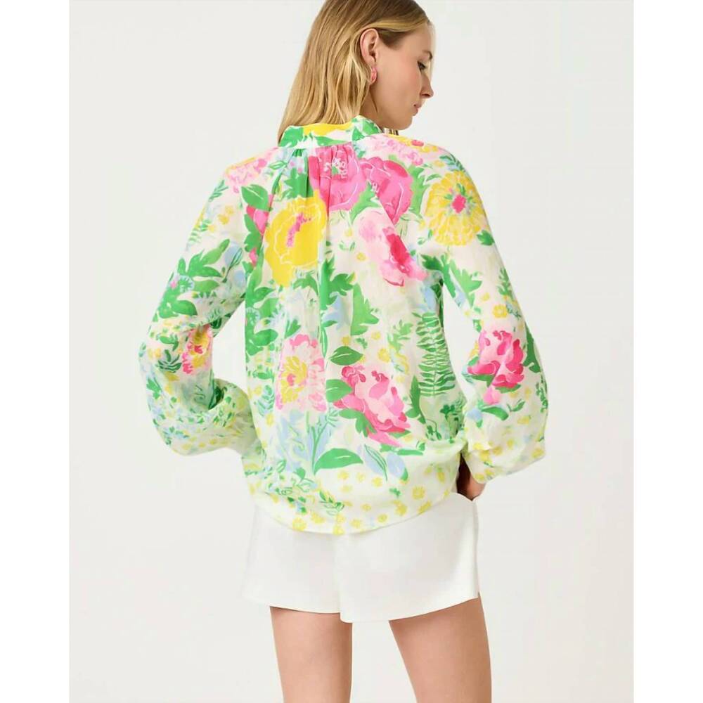 NEW LILLY PULITZER renisha long sleeve top in multi poppy party engineered - Picture 3 of 7
